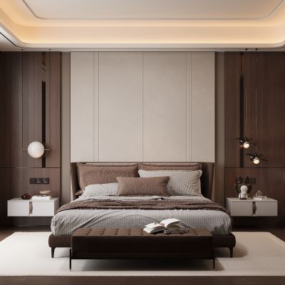 现代家居卧室 双人床 主卧 饰品摆件