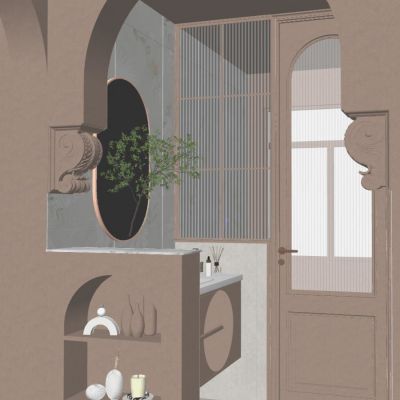 法式 奶油 中古风 弧形隔断 石膏造型 干湿分离 卫生区 干区