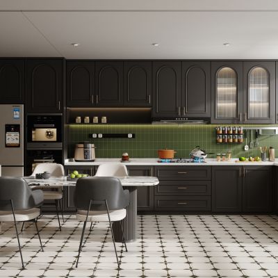 法式开放式厨房 岛台餐桌椅 法式厨房