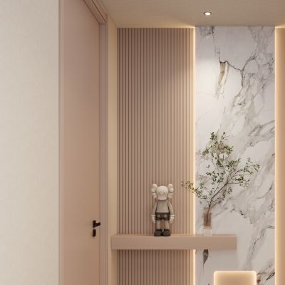 北欧 奶油 原木风 造型灯带 走廊 端景 玄关