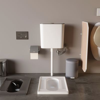 现代储水式蹲便 感应蹲便 小便斗小便器 尿斗 垃圾桶 厕纸盒3D模型