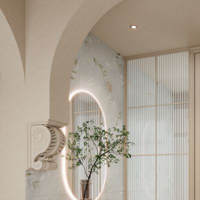 法式 奶油 中古风 弧形隔断 石膏造型 干湿分离 卫生区 干区