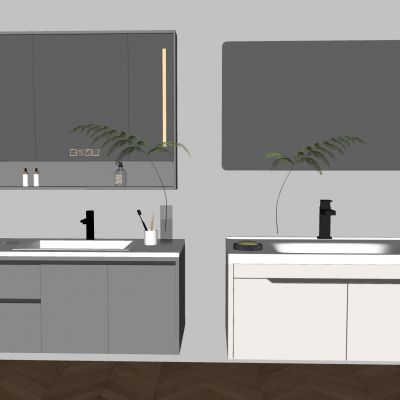 现代浴室柜 浴室镜 台盆 水龙头