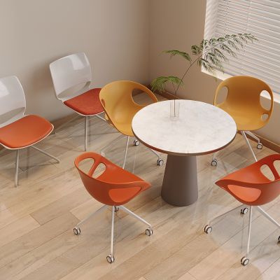 现代休闲桌椅组合 圆桌圆几 亚克力休闲椅 水生植物 洽谈桌椅