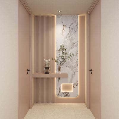 北欧 奶油 原木风 造型灯带 走廊 端景 玄关