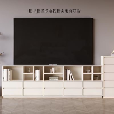 现代电视柜 落地书柜 奶油风书柜 奶油风五斗柜 装饰书柜 绿植盆栽