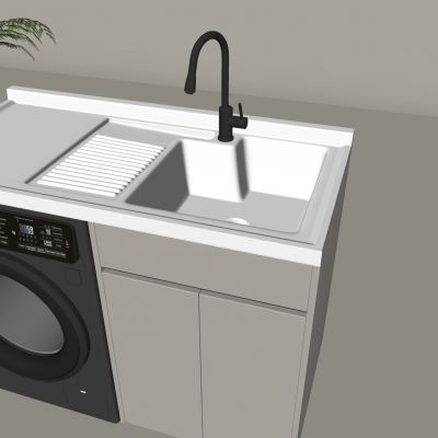 现代洗衣机柜 洗手台搓衣台盆 水龙头 水生植物 阳台洗衣机柜