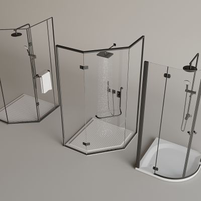 现代淋浴间 淋浴花洒 玻璃淋浴间 玻璃隔断
