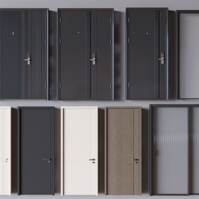 现代门组合 单开门 平开门 入户防盗门 玻璃门 玻璃推拉门