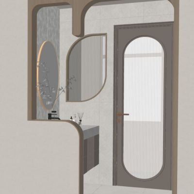 北欧 奶油 中古风 半墙 造型隔断 干湿分离 卫生间 干区