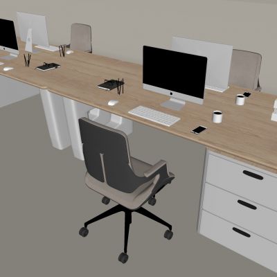 现代办公桌椅组合 苹果台式电脑 文件盒档案盒 抽屉办公桌 升降旋转椅