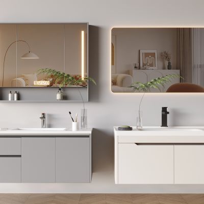 现代浴室柜 浴室镜 台盆 水龙头