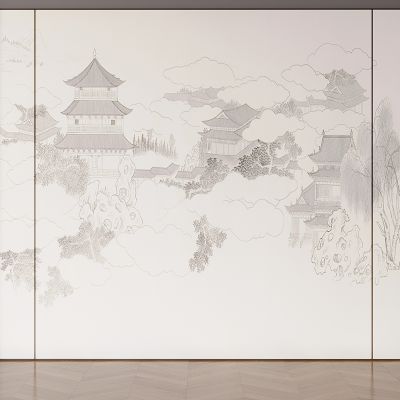 新中式背景墙 中式客厅背景墙 新中式沙发背景墙 山水背景墙