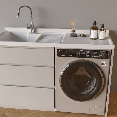 现代浴室柜 智能洗衣机 台盆 水龙头