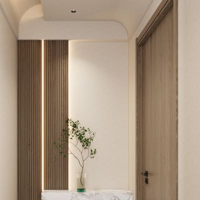 现代 奶油 轻奢风 弧形 造型顶 走廊 端景 玄关