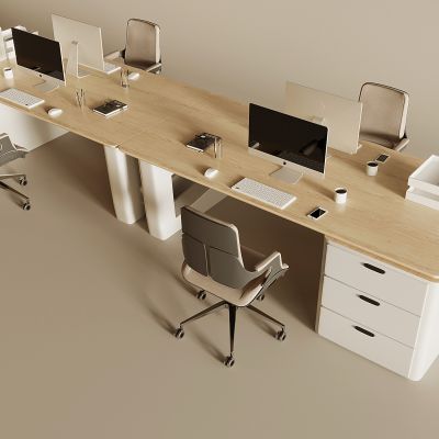 现代办公桌椅组合 苹果台式电脑 文件盒档案盒 抽屉办公桌 升降旋转椅