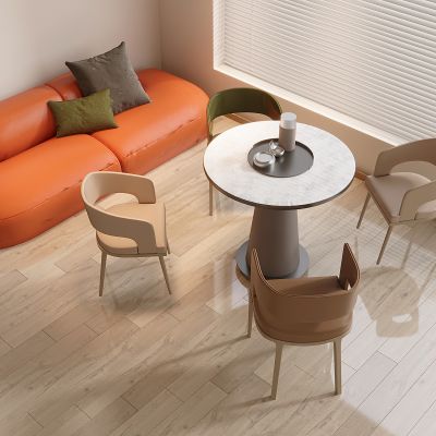 现代休闲桌椅组合 扶手休闲椅 圆几 休闲沙发 抱枕 洽谈桌椅