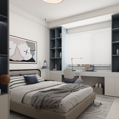 现代男孩房 卧室 书桌柜一体 衣柜