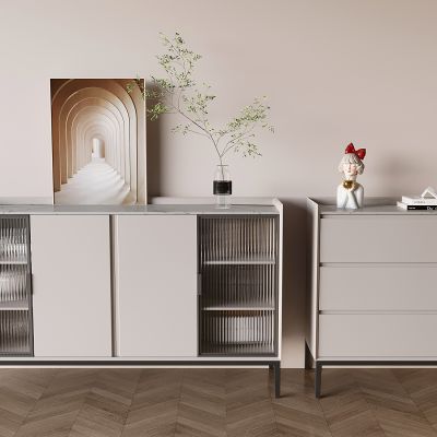 现代奶油风边柜 玄关柜 装饰柜 玻璃边柜玄关柜 装饰画摆件