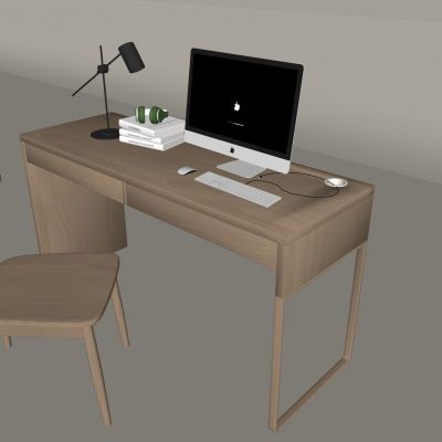 中古风电脑桌椅 现代实木书桌椅 苹果台式电脑 台灯 书本书籍