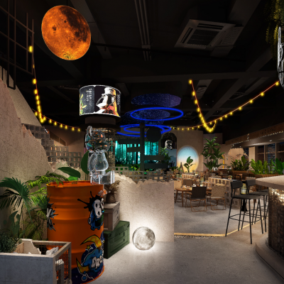 露营风酒吧效果图+CAD施工图