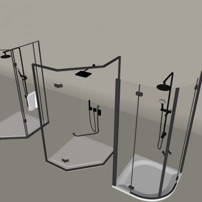 现代淋浴间 淋浴花洒 玻璃淋浴间 玻璃隔断
