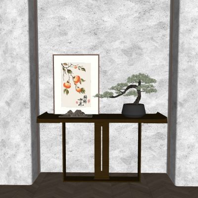 新中式端景条案 端景台 案几 玄关柜台 装饰画 绿植盆栽摆件