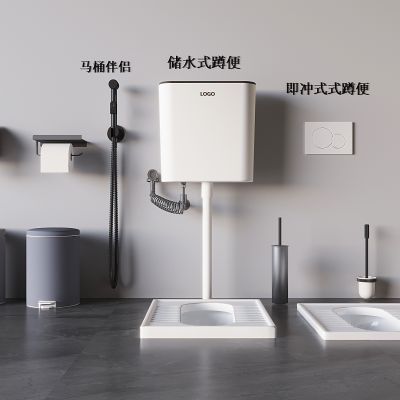 现代蹲便 储水式蹲便池 冲水式蹲便 厕纸盒 垃圾桶