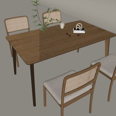 中古风餐桌椅组合 中古风餐桌 中古风藤编椅子