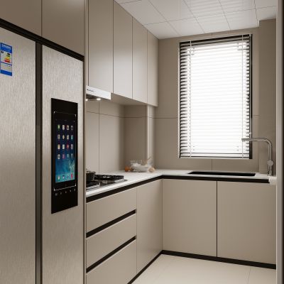 现代厨房 定制橱柜 油烟机 洗碗机 嵌入式冰箱