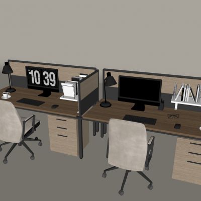 现代办公桌椅组合 抽屉式办公桌 升降旋转椅 台式电脑 台灯 书本书籍