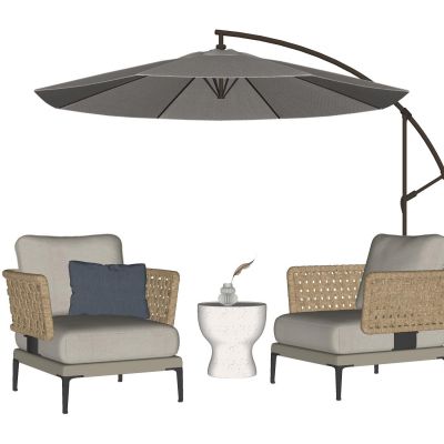 Minotti 现代户外藤编休闲椅遮阳伞休闲座椅组合