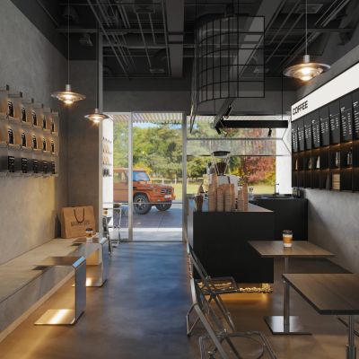 工业风咖啡厅 咖啡店操作台 咖啡店门头