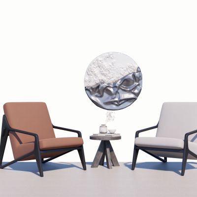 现代休闲椅单人椅单人沙发休闲桌椅组合中古木材休闲椅