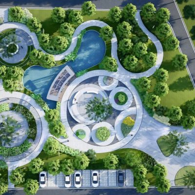 现代弧形线性景观公园