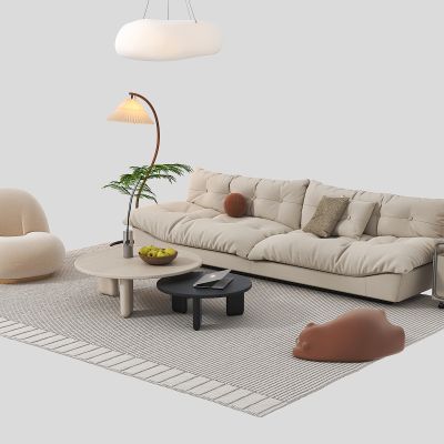 现代奶油云朵沙发茶几组合