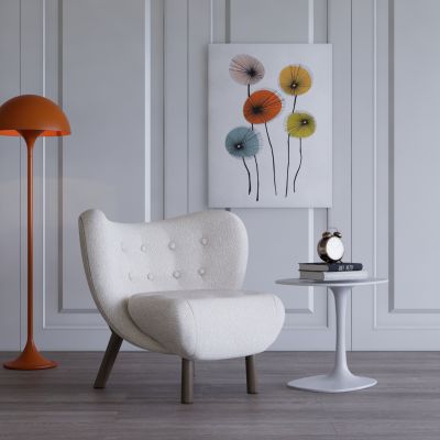 现代羊羔绒椅奶油风躺椅落地灯休闲椅休闲沙发单人椅单人沙发