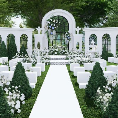 欧式户外浪漫婚礼美陈_纯白色草坪婚礼_圆形户外草坪婚礼