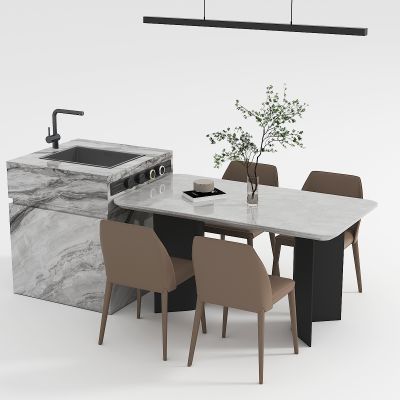 现代中岛餐桌椅组合