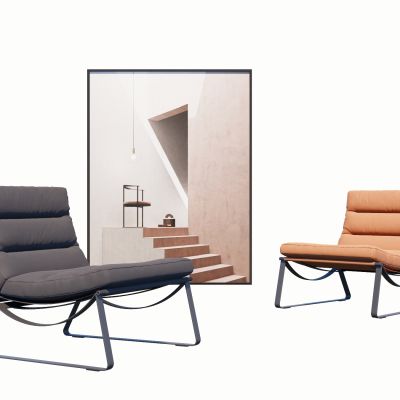 现代休闲椅休闲沙发单人沙发单人椅皮质沙发金属沙发懒人沙发躺椅