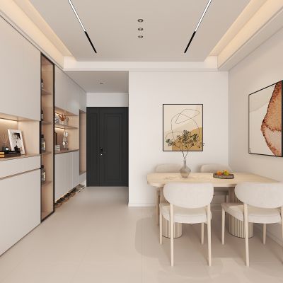 现代奶油风客餐厅 云朵沙发茶几组合 酒柜鞋柜组合 餐桌椅组合