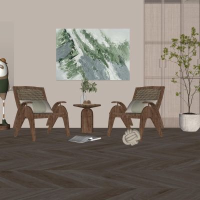 侘寂风休闲椅休闲桌椅组合单人沙发木质桌椅编藤座椅