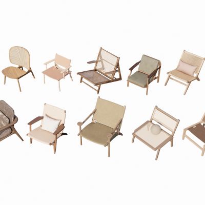 现代休闲椅单人椅藤编座椅木质座椅休闲椅组合