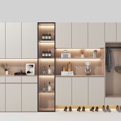 现代奶油风酒柜鞋柜组合