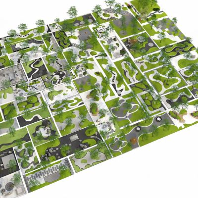 现代微地形_庭院花园_庭院景观_小型公园_绿岛_枯山水