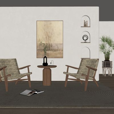 侘寂风休闲椅桌椅组合中古休闲椅木制桌椅单人椅