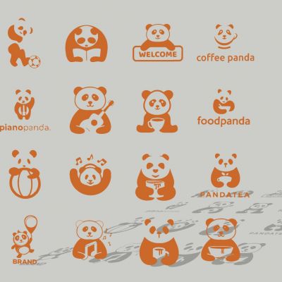 现代熊猫咖啡饮食生活头像可爱卡通图标剪影装饰摆件