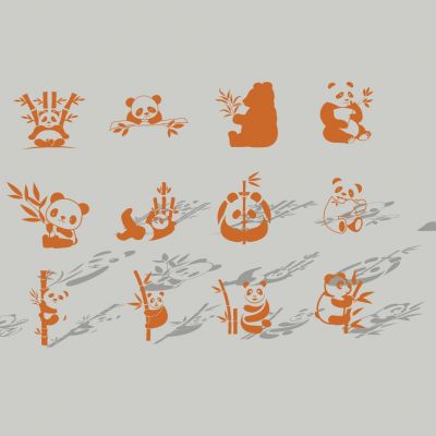 现代熊猫与竹图标卡通剪影图标装饰摆件
