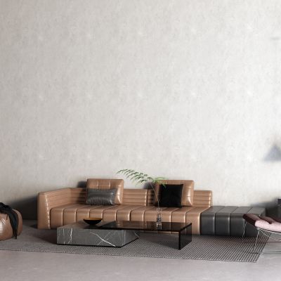 现代皮革沙发 玻璃茶几