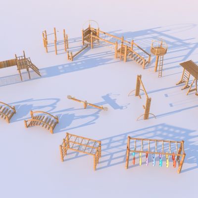 现代原木户外儿童游乐设施